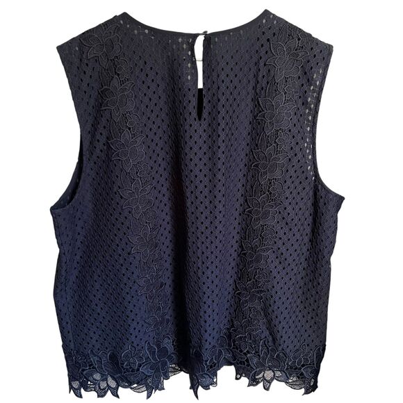 Ann Taylor Sleeveless Embroidered Eyelet Lace Top Womens XL Navy Shell Blouse - Picture 6 of 9